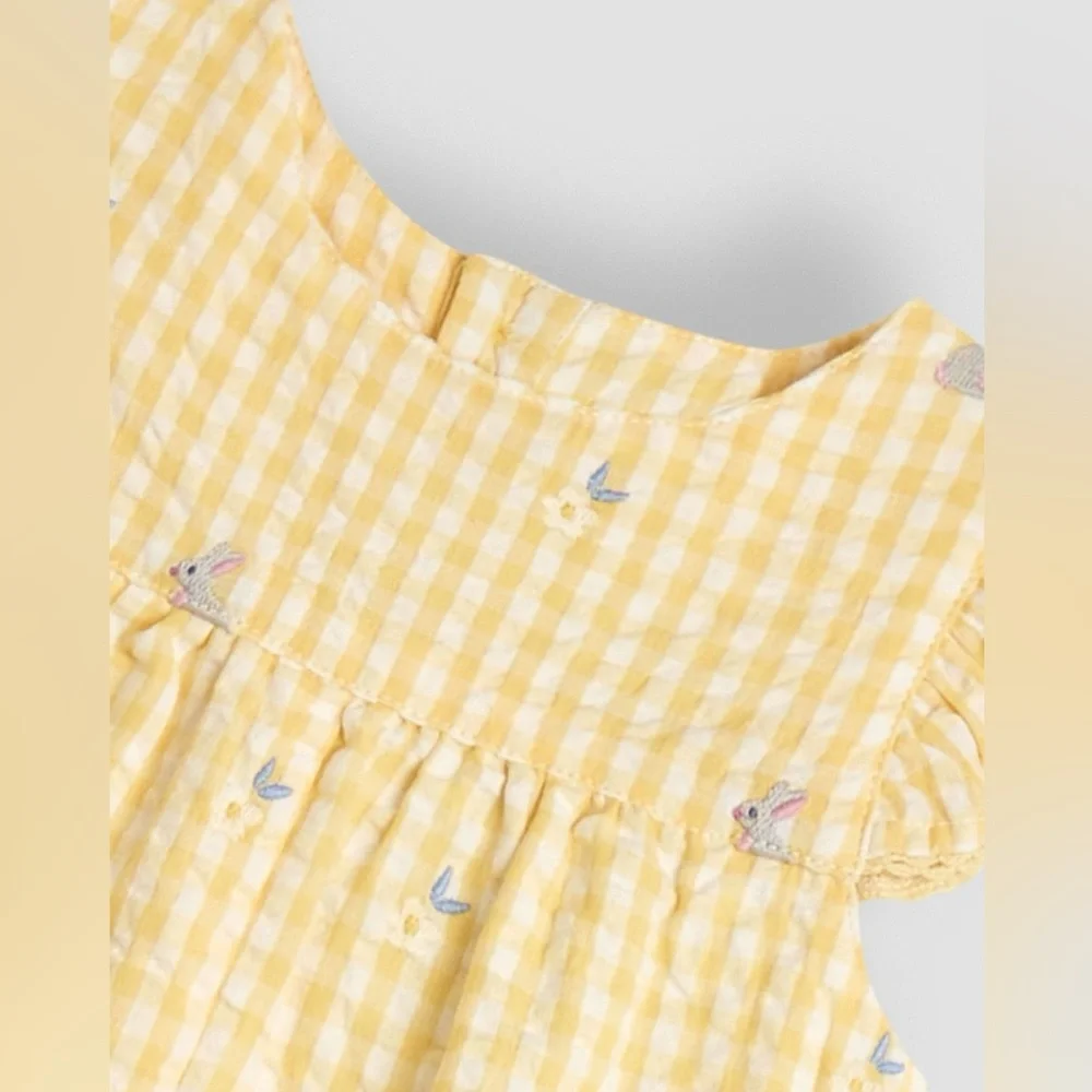 NWT Yellow Gingham Ruffle Sleeve Bunny Easter Sunsuit, 18-24 mo, MSRP $55 - Picture 7 of 13